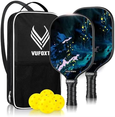 Pickleball Paddles Set of 2, USAPA Approved 99.99% Carbon Fiber Surface Pickleball Sets PP Honeycomb Core Pickleball Rackets, Lightweight Paddles with 4 Balls 1 Bag for Beginners Medium