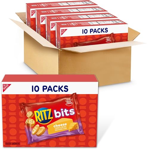 RITZ Bits Cheese Sandwich Crackers, Bulk Lunch Snacks, 40 Snack Packs (4 Boxes)