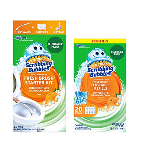 Scrubbing Bubbles Toilet Wand Starter Kit and Scrubbing Bubbles Flushable Refills 20 Count, Bundle 2 Items