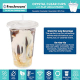 Freshware 20 oz Clear Disposable Plastic Cups with Flat Lids and Straws, 100 Pack Clear Plastic Cups Tumblers, Heavy-duty Party Glasses, Disposable Cups for Thanksgiving, Halloween, Christmas Party