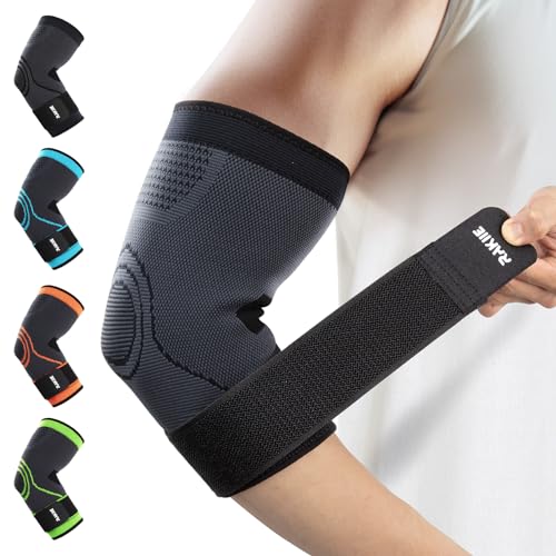 Rakiie Elbow Compression Sleeve 2 Pack, Elbow Brace for Tendonitis and Tennis Elbow, Pain Relief Elbow Brace for Men & Women, Elbow Sleeve Reduce Joint Pain for Tennis, Weightlifting Black (XXL)