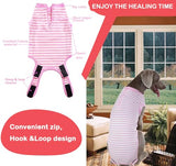 Wabdhally Dog Surgery Recovery Suit,Surgical Suit for Large Female Dogs,Soft Combed Cotton,Striped Pink Zipper Onesie XL