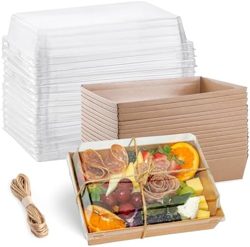 50 Pack 7x5 Charcuterie Boxes with Clear Lids - To Go Paper Charcuterie Board with Lid, Disposable Food Containers for Desserts, Cookie, Food, Chocolate Strawberry, Charcuterie Accessories