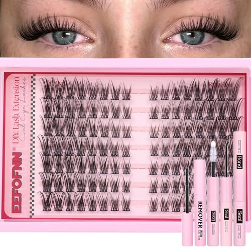 Eefofnn Natural Lash Clusters Kit Wispy Eyelash Extension Kit DIY Lash Extension Kit D Curl Cluster Eyelash Extensions Kit Lash Bond and Seal Remover Waterproof Lashes Clusters Individual Lashes Kit