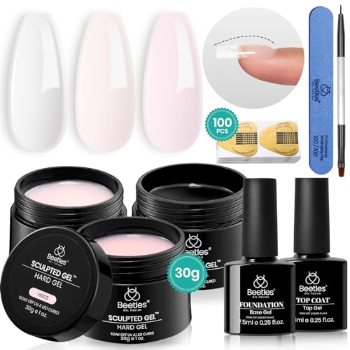 Beetles Builder Gel for Nails-10 in 1 30g *3 Colors Builder Gel Nail Kit Nail Extension Clear Nude Pink Hard Gel Sculpted Gel with Base Top Coat Nail Forms Nail Pen Nail Art Manicure Gift for Women