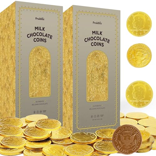 Fruidles Milk Chocolate Coins, Chocolate Coins Wrapped in Gold, Nut-Free, Vault Design (2 Pounds)