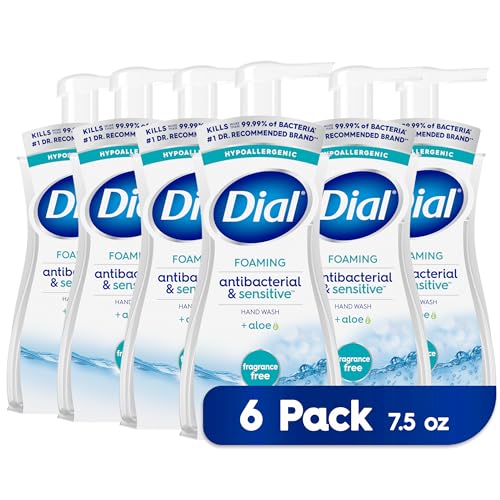Dial Antibacterial & Sensitive Foaming Hand Wash, Fragrance Free, 7.5 fl oz Pack of 6