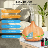 Ultrasonic Essential Oil Diffusers，550ml Diffuser Gift Set & Top 10 Essential Oils, Aromatherapy Diffuser Humidifier with 4 Timer &Auto Shut-Off for & 15 Ambient Light