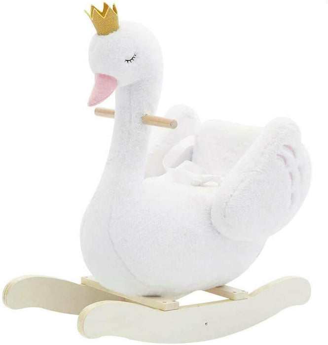 labebe - Plush Rocking Horse Wooden, Baby Riding Animal White Swan, Kid Ride On Toy for 1-3 Year Old, Girl&Boy Stuffed Rocking Animal Outdoor, Nursery/Infant/Child Christmas or Birthday Gift