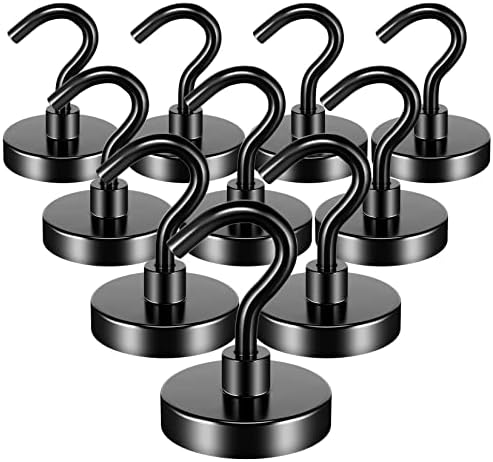 FINDMAG 10 Pack Black Magnetic Hooks Heavy Duty, 80LBS Neodymium Magnet Hook for Hanging, Magnet with Hooks Strong Magnetic Hooks for Home, Kitchen, Workplace, School