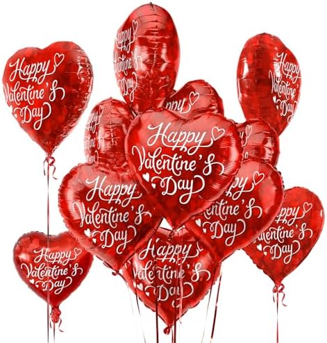 Valentine's Day Party Pack | 30pc Red Heart Foil Balloons | 18in 'Happy Valentine's Day' Decorative Balloons for Romantic Celebrations