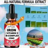 Liquid Iron Supplement w/ Vitamin C, A, B-Complex, Vegan Iron Drops High Potency Liquid Vitamin & Iron Supplements for Women, Men & Children -Support Red Blood Cell, Energy, Anemia & Fatigue