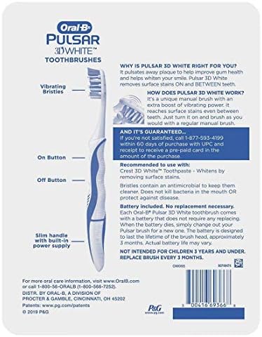 Oral-B Pulsar 3D White Advanced Bacteria Guard Toothbrushes Pack of 4