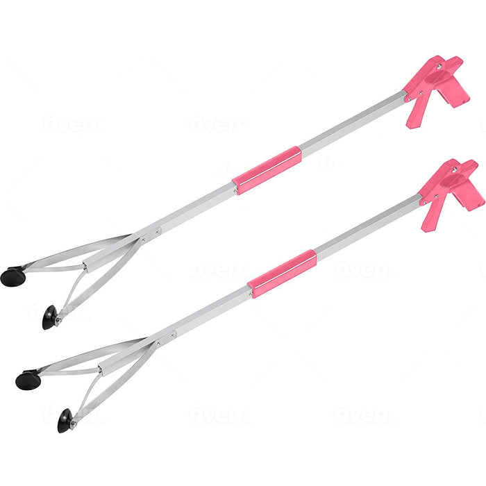 Grabber Tool 32" Suction Cup Grip Heavy Duty Aluminum -2 Pack- Lightweight Foldable Reacher Grabber Pickup Tool, Gripper Grabbers for Elderly Grab it Reaching Tool Trash Picker Grabber Pink, by Luxet