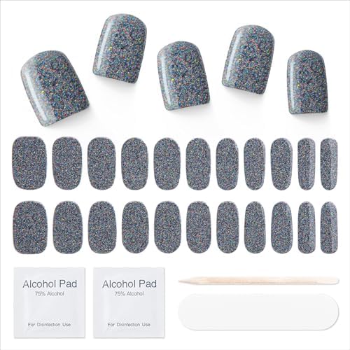 Gloss Nail Strips|Uv Free,Nail Stickers|22 Pcs Gel Nail Wraps|Long Lasting Two Weeks and Easy to Apply&Remove|with 2 Prep Pad,1 Nail File&1 Wooden Stick,Laser Spot