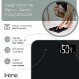 iHome Digital Step On Bathroom Scale - High Precision Body Weight Scale - Battery Powered with LCD Display - Great for Home Gym - 400 lb (Black)