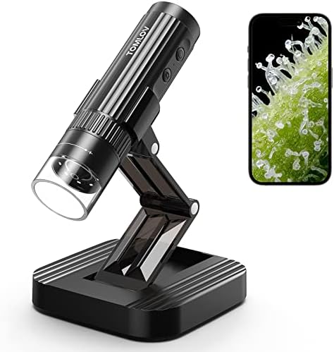 TOMLOV DM1S Wireless Digital Microscope [Easy and Fun] 50X-1000X 1080P HD WiFi Portable Handheld USB Trichome Mini Coin Microscope Camera Magnifier with Stand for iPhone iPad Android Phone & PC