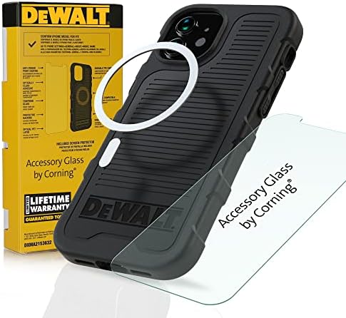 DEWALT Phone Case/Screen Protector Kit — Magnetic Case for iPhone 13 Pro — Tempered Glass Screen Protector Included — MagSafe Compatible Phone Case — Protective Impact & Scratch Resistant — Black