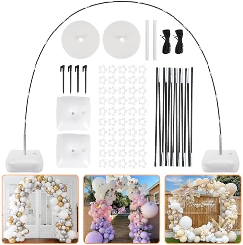 RUBFAC Balloon Arch Kit, 8ft Tall & 9ft Wide Adjustable Balloon Arch Stand with 2 PVC Bases,2 Water Fillable Bags, 50pcs Balloon Clips for Wedding Birthday Party Baby Shower Supplies Decoration