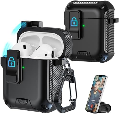 R-fun Compatible AirPods 2nd Generation 2019,1st Gen Headphone Cases, Fully Drop Proof Auto Eject Protective Cover Design, New Charging Port Dust and Stand Design,Black