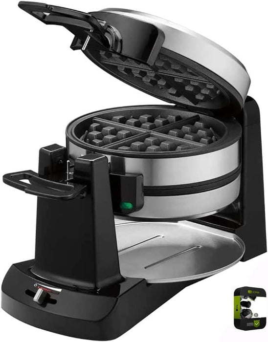 Cuisinart WAF-F40 Double Flip Belgian Waffle Maker Black/Stainless Bundle with 1 YR CPS Enhanced Protection Pack