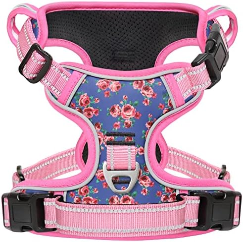 Timos Dog Harness, No-Pull Pet Harness with 2 Leash Clips, 3 Snap Buckles Adjustable Soft Padded Dog Vest, Reflective No-Choke Pet Oxford Vest with Easy Control Handle for Small Medium Large Dogs