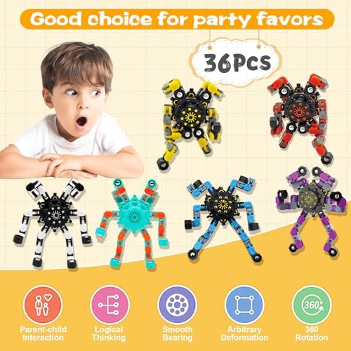 Easter Basket Stuffers Transformable Fidget Spinner for Kids,Deformable Chain DIY Robot Spinner Sensory Toy, Stress Relief Fingertip Gyros Birthday Party Favors for Kids Gifts(Fidget Toys 36PC)