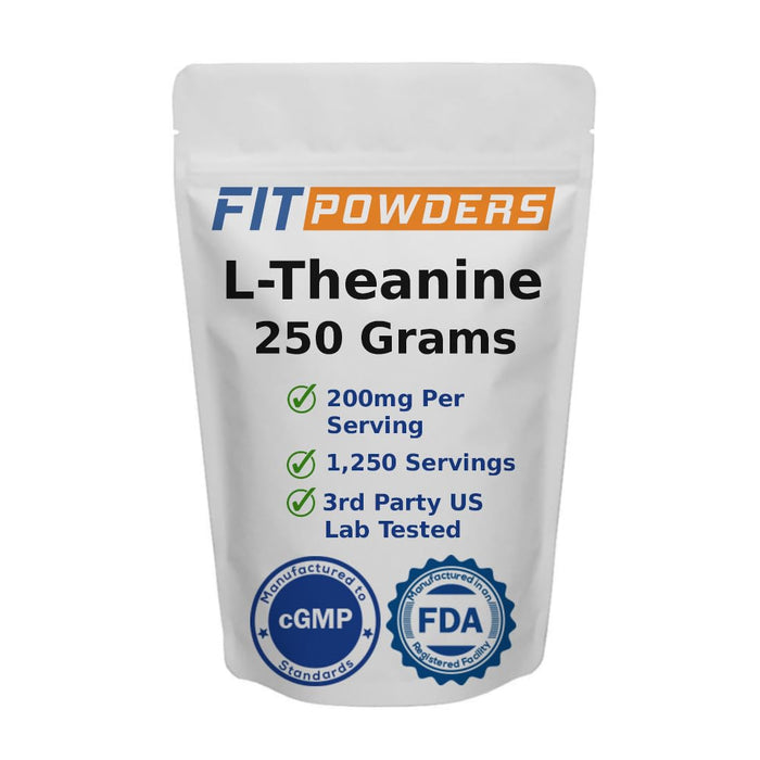 FitPowders L-Theanine Powder 100% Pure, Non-GMO, Vegan, Gluten Free Theanine Powder Supplement (Multiple Sizes) Mood and Cognitive, Stress Relief and Relaxation, Scoop Included (250 Grams)