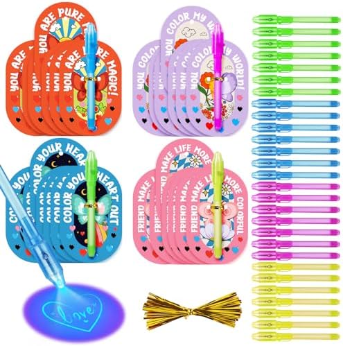 28 Pack Valentines Day Gifts for Kids with Invisible Disappearing Ink Pen, Spy Pen for Secret Message with Valentines Day Cards, Valentine Classroom Exchange Prizes Party Favor