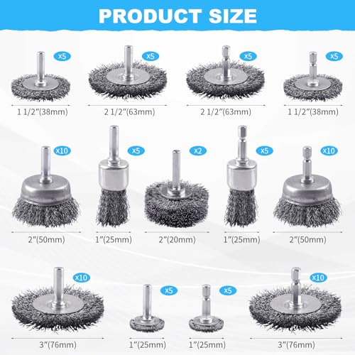 Rocaris 82 Pack Carbon Steel Wire Wheel Brush, Cup Brush, Wheel Brush, Pen Brush Set with 1/4-Inch Shank for Rust Removal, Corrosion and Scrub Surfaces