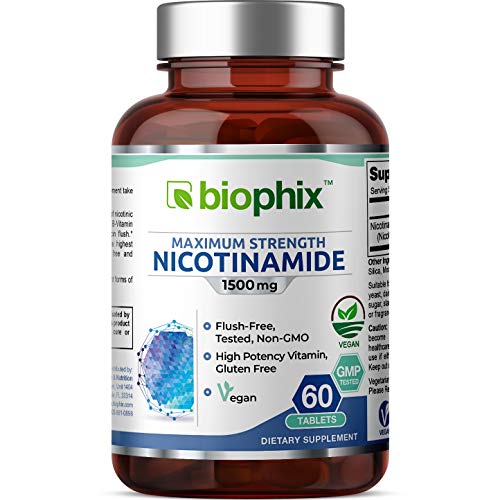 biophix B-3 Nicotinamide 1500 mg 60 Tablets Maximum Strength - Nicotinic Amide Niacin Natural Flush-Free Vitamin Formula - Supports Skin Cell Health