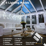 White Christmas Lights Outdoor - 33ft 400 LED Icicle Lights for Outside House, Twinkle Tree Lights Plug in 8 Modes Timer Waterproof for Patio Window Holiday Wedding Party Pathway Indoor Decorations