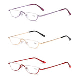 Viseng Half Frame Reading Glasses for Women Men Slim Half Moon Lens Readers Metal 3 pack Semi Rimless eyewear +3.5