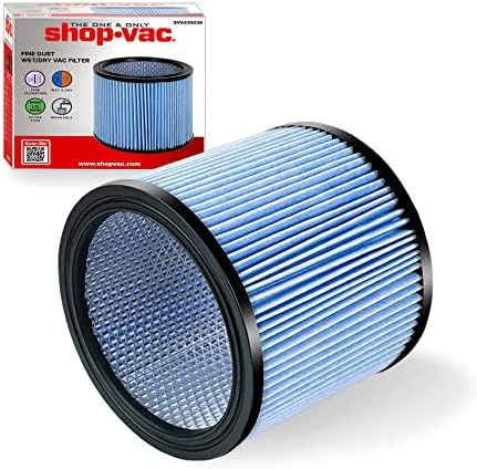 Shop-Vac High Performance 90304/90344 Cartridge Filter, Fits most 4-16 Gallon Shop-Vac Wet/Dry Vacuums, High Efficiency Filtration Paper, Washable and Reusable, 1 Pack