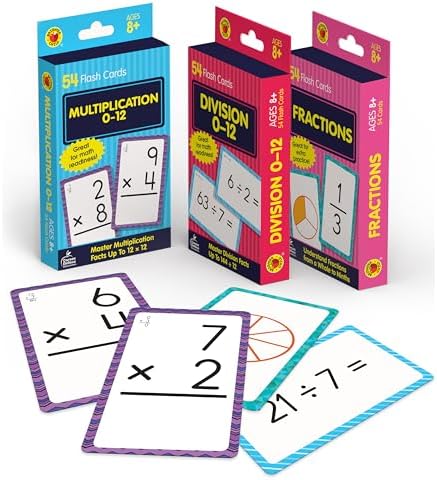 Carson Dellosa Division, Fractions, and Multiplication Flash Cards, 3 Sets of Flashcards, Math Games for Kids 8-12, Mathematics Hands-on Learning Resources