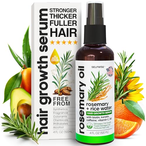 Rosemary Oil and Rice Water Hair Growth Spray - Serum with Biotin, Keratin, Caffeine, Vitamins C & B5 for Hair Mask, Hair Care, Scalp Treatment, Thickening Dry Damaged Hair for Women & Men