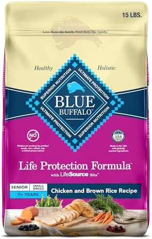 Blue Buffalo Life Protection Formula Small Breed Senior Dry Dog Food, Supports Joint Health and Immunity, Made with Natural Ingredients, Chicken & Brown Rice Recipe, 15-lb. Bag