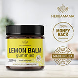 HERBAMAMA Lemon Balm Gummies - Lemon Balm Supplements for Mood and Brain Support - Calming Gummies with Calm and Relaxing Formula - Lemon Balm Herb Melissa Officinalis - 60 Vegan Gummies