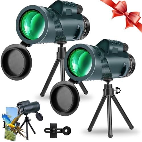 80x100 High Powered Monocular Telescope 2 Packs with Smartphone Holder & Tripod, HD Monocular for Adults with BAK4 Prism & FMC Lens for Hunting Star Bird Watching Wildlife Camping Hiking
