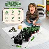 Uarzt Remote Control Tractor Toy, Kids RC Tractor Set & Truck and Trailer Front Loader - Metal Car Head/8 Wheel/Light, Toddlers Farm Vehicle Toys for 3 4 5 6 7 8 9 Year Old Boys Girls Birthday Gift