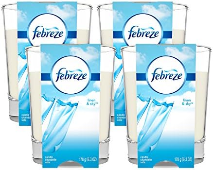 Febreze Scented Air Freshener Candle, Linen and Sky, Home Fragrance, Odor Eliminator for Strong Odors, 6.3 Oz (4 Count)