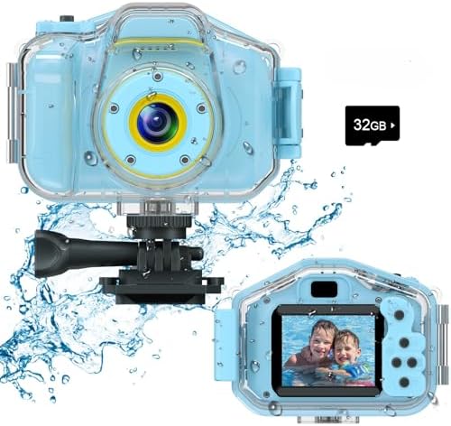 DEKER Kids Waterproof Camera for Boys, Christmas Birthday Gifts for Toys 3-12 Year Old, Mini Children Underwater Digital Action Camcorder (Light Blue)