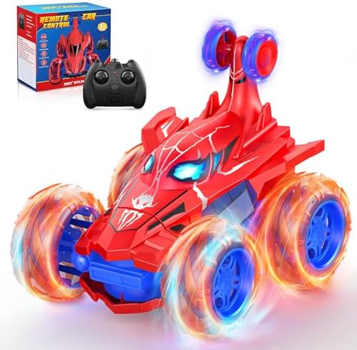 Spider remote control car rc cars toys,Cool rechargeable stunt rc car with 360 flips 4WD wheel with bright light,Fun outdoor toys gifts for kids birthday or Chritmas age 4 5 6 7 8 9 10 11 12 years old