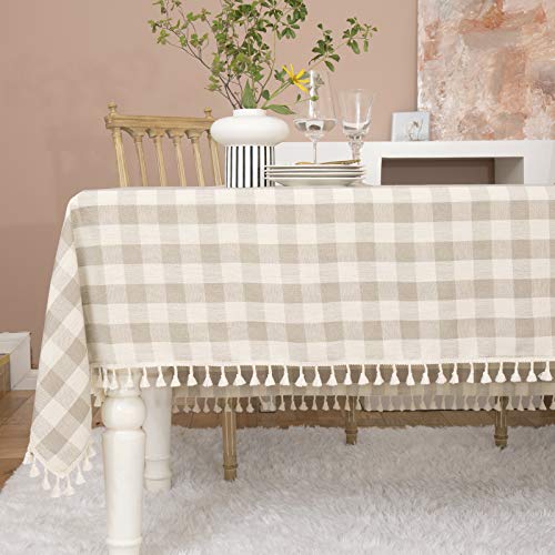 Midsummer Breeze Farmhouse Checkered Tablecloth-Rustic Buffalo Plaid Tablecloth for Fall Winter Thanksgiving Christmas Kitchen Dining Restaurant Decor (Rectangle/Oblong, 55x70, Gray Khaki)