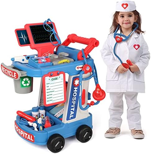 Liberry Doctor Kit for Kids Aged 3 4 5, Pretend Doctor Playset for Toddlers with Cart, Costume and Stethoscope, Role Play Medical Toy for Girls Boys