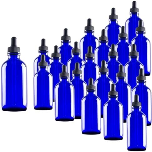 24 Pack 4oz Blue Glass Dropper Bottles, Eye Dropper Bottles with Glass Droppers for Essential Oils, Perfumes(4oz, Blue)
