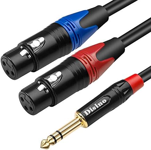 Disino Dual Female XLR to 1/4 inch(6.35mm) TRS Stereo Male Plug Y-Splitter Cable, Unbalanced 2-XLR Female to Quarter inch Adapter Patch Cord - 3.3 Feet /1 Meter