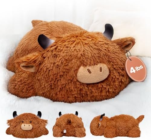 Weighted Highland Cow Plush, Weighted Stuffed Animals 4.0 Lbs, Weighted Cow Plush for Kids, Highland Cow Stuffed Animals, Weighted Plush Toy Birthday Gifts for Women, Girls and Males (23 inch)