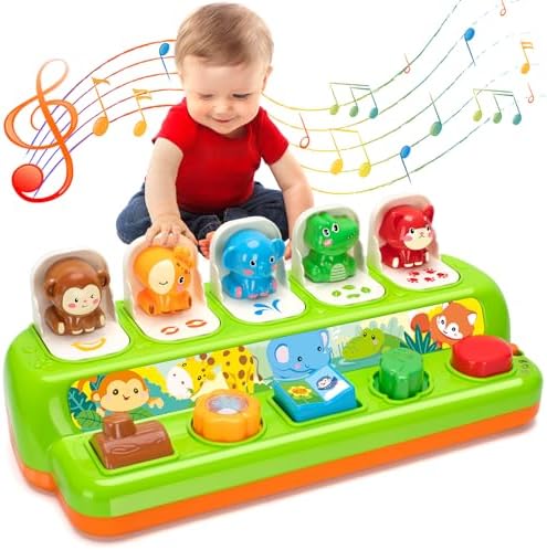 Duchong Interactive Pop Up Toys, Montessori Cause and Effect Toys for 1 Year Old Boy Girl, Early Learning Toys with Music & Light, STEM Toys Gifts for Infant Baby Toddler 9-12-18 Months