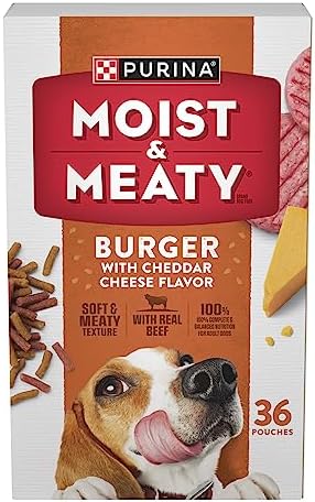 Purina Moist and Meaty Burger With Cheddar Cheese Flavor Dry Soft Dog Food Pouches - 36 ct. Pouch